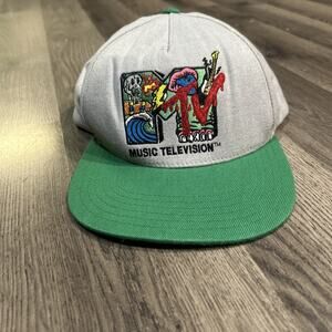 Vintage MTV Music Television Embroidered Snapback Green Grey Cap Hat